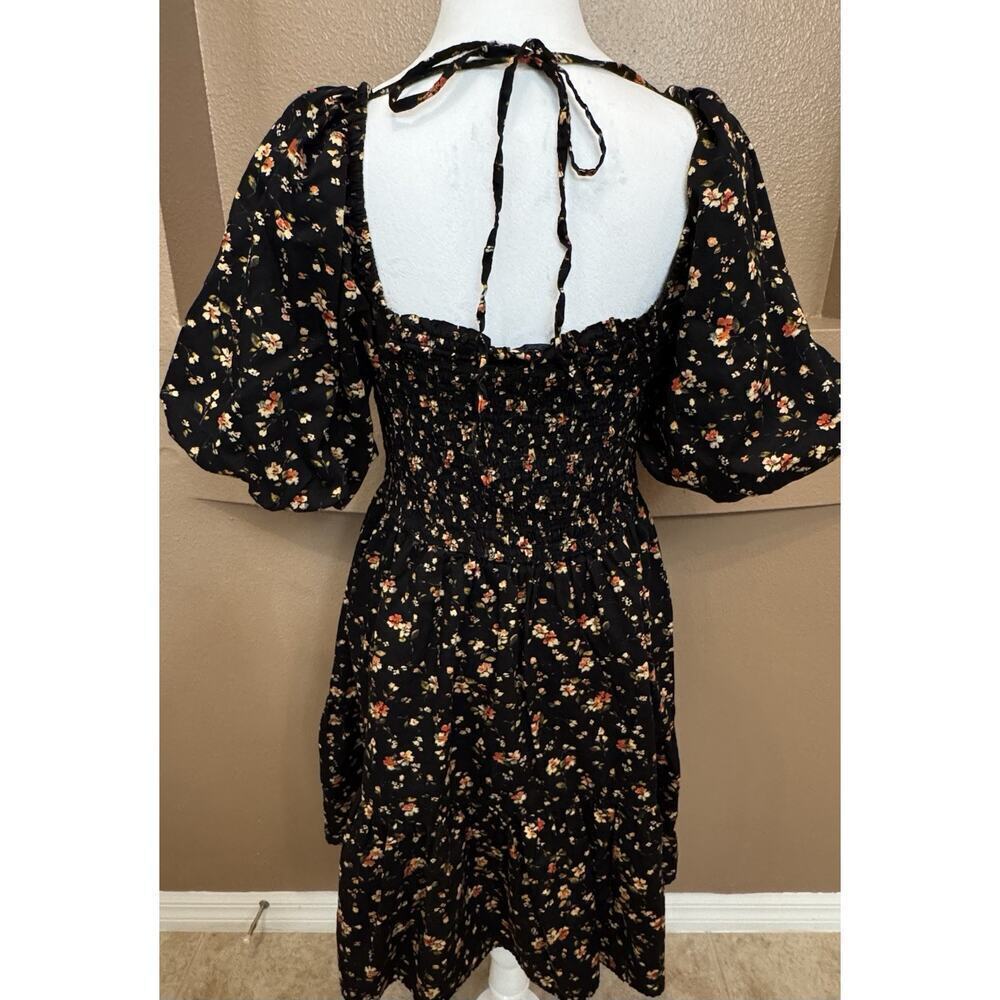 Gap Dress Women's Multicolor Floral Midi Puff Sleeve Smocked Waist Size M - Picture 4 of 8